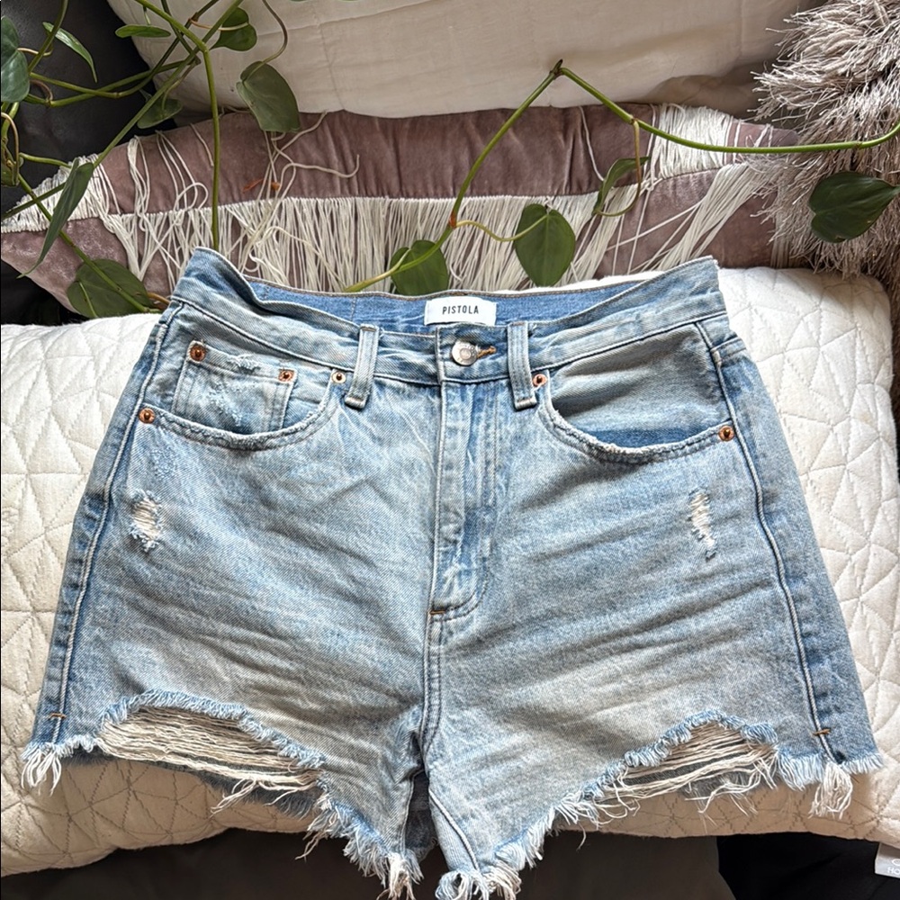 Pistola Blue Jean Shorts Distressed Frayed Hem